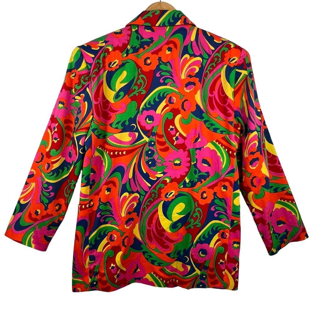 Vintage 90s All Over Bright Colorful Psychedelic Florals Artsy Blazer Medium - Picture 4 of 13